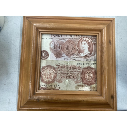 165 - TWO TEN SHILLING NOTES IN A PINE FRAME