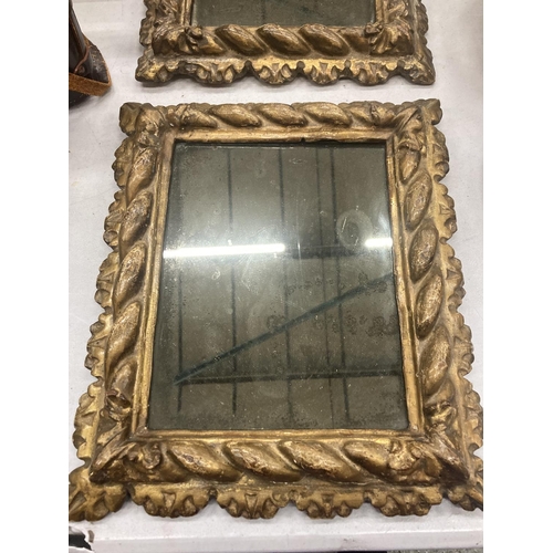 180 - A PAIR OF VINTAGE WALL MIRRORS WITH GILDED GESSO FRAMES 34CM X 29.5CM