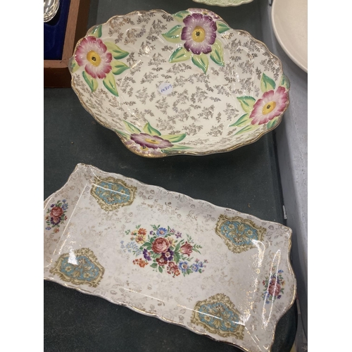 189 - A QUANTITY OF RETANGULAR SANDWICH PLATES TO INCLUDE JAMES KENT PLUS A JAMES KENT FLORAL BOWL