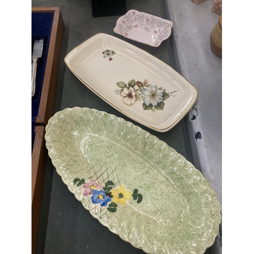 189 - A QUANTITY OF RETANGULAR SANDWICH PLATES TO INCLUDE JAMES KENT PLUS A JAMES KENT FLORAL BOWL