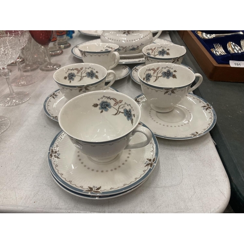 192 - A QUANTITY OF ROYAL DOULTON 'OLD COLONY' TO INCLUDE SERVING PLATES, SAUCE JUG AND SAUCER, CUPS AND S... 