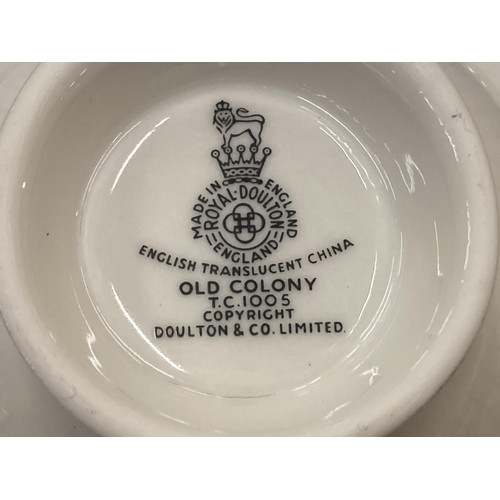 192 - A QUANTITY OF ROYAL DOULTON 'OLD COLONY' TO INCLUDE SERVING PLATES, SAUCE JUG AND SAUCER, CUPS AND S... 