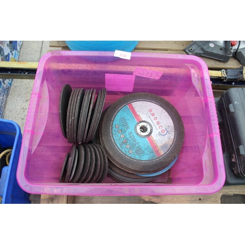 314 - BOX OF ASSORTED CUTTING AND GRINDING DISCS  NO VAT