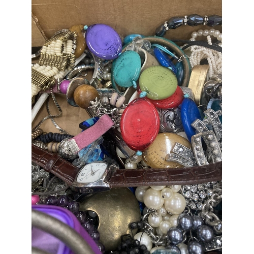 202 - A LARGE QUANTITY OF COSTUME JEWELLERY TO INCLUDE WATCHES, BANGLES, BEADS, NECKLACES, BRACELETS, ETC