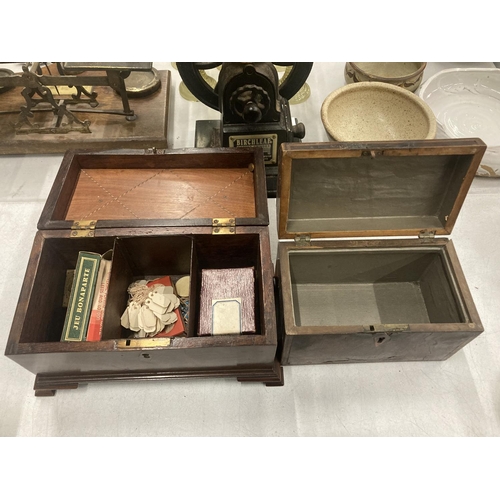 208 - A VINTAGE BURR WALNUT DOME LIDDED BOX WITH BRASS HANDLE AND ESCUTCHEON, INLAY ON THE INSIDE OF THE L... 