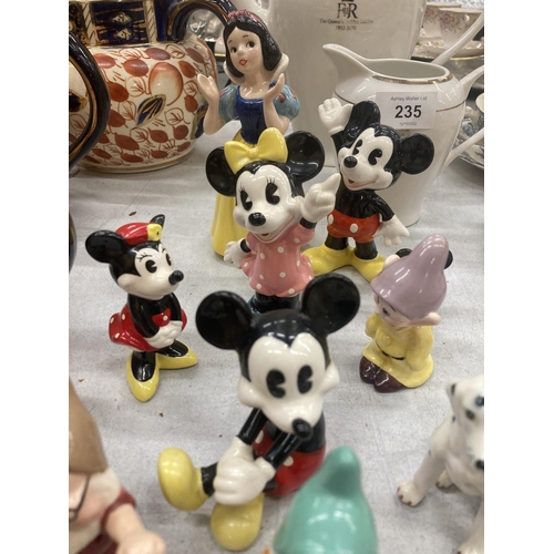 234 - A COLLECTION OF DISNEY FIGURES TO INCLUDE SNOW WHITE, MICKEY MOUSE AND MINNIE, PLUS WADE WHIMSIES, M... 