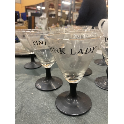 238 - A SET OF NINE 'PINK LADY' COCKTAIL GLASSES