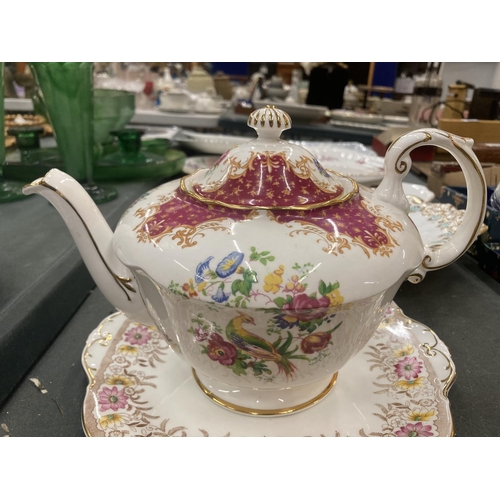 240 - A WINDSOR SET OF SIX TRIOS,CAKE PLATE AND A CREAM JUG IN A FLORAL PATTERN PLUS A PARAGON 'BIRD OF PA... 