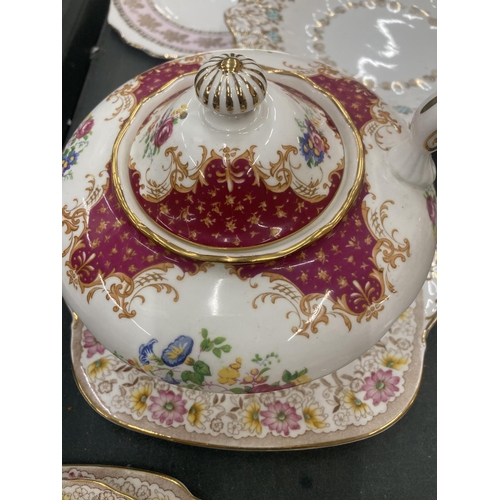 240 - A WINDSOR SET OF SIX TRIOS,CAKE PLATE AND A CREAM JUG IN A FLORAL PATTERN PLUS A PARAGON 'BIRD OF PA... 