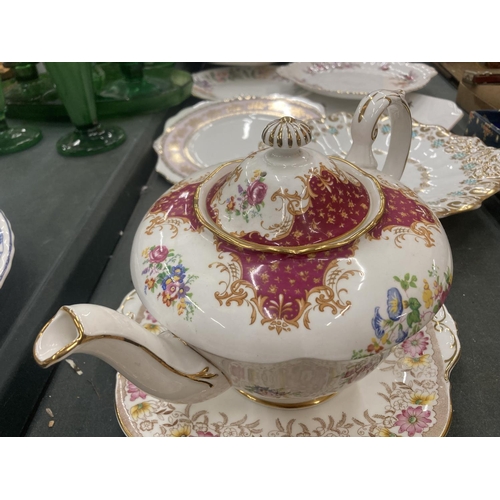 240 - A WINDSOR SET OF SIX TRIOS,CAKE PLATE AND A CREAM JUG IN A FLORAL PATTERN PLUS A PARAGON 'BIRD OF PA... 