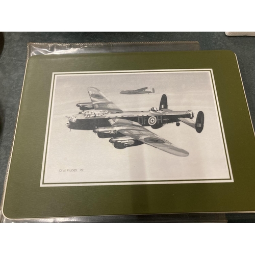 270 - A SET OF SIX BRITISH AEROSPACE PLASTIC PLACEMATS FEATURING DIFFERENT AVRO AIRCRAFT, SIGNED AND DATED... 