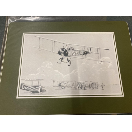 270 - A SET OF SIX BRITISH AEROSPACE PLASTIC PLACEMATS FEATURING DIFFERENT AVRO AIRCRAFT, SIGNED AND DATED... 