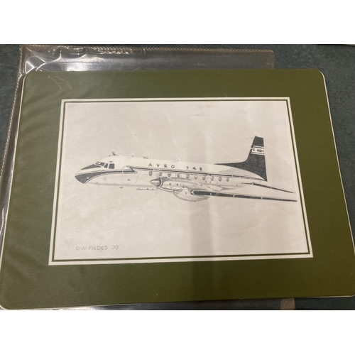 270 - A SET OF SIX BRITISH AEROSPACE PLASTIC PLACEMATS FEATURING DIFFERENT AVRO AIRCRAFT, SIGNED AND DATED... 