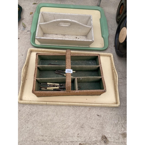 1542 - TWO VINTAGE SERVING TRAYS AND TWO VINTAGE STORAGE TRAYS