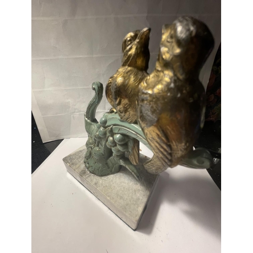 168A - TWO BRONZED BIRDS ON A MARBLE BASE