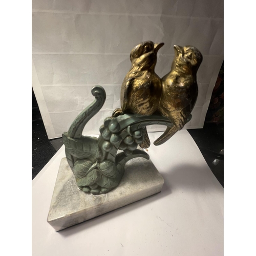 168A - TWO BRONZED BIRDS ON A MARBLE BASE