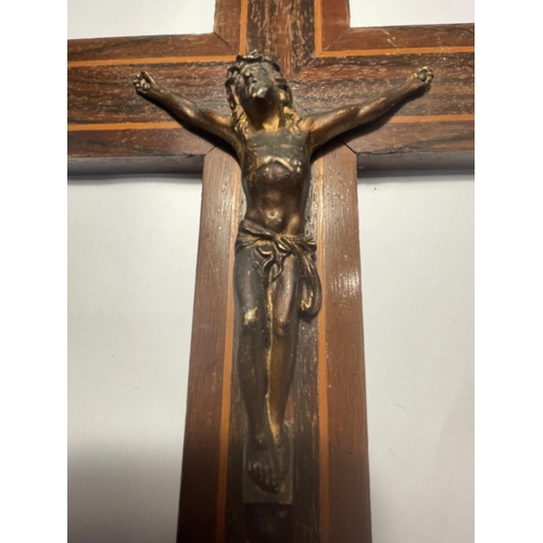 68A - AN INLAID WOODEN CRUCIFIX