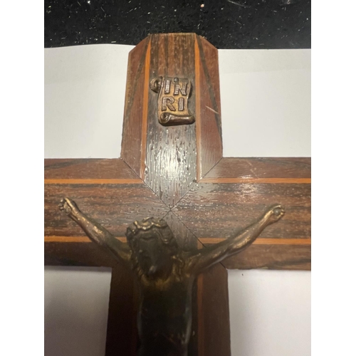 68A - AN INLAID WOODEN CRUCIFIX