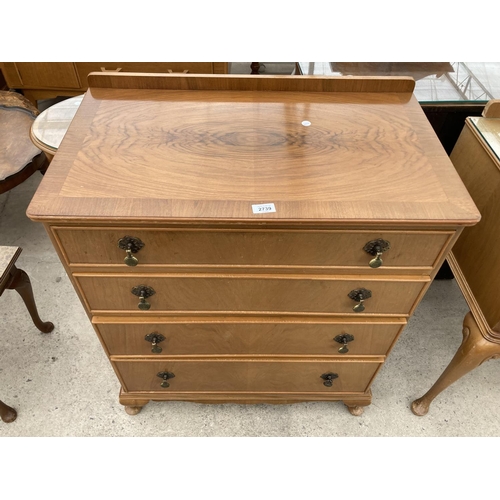 2739 - A MID 20TH CENTURY WALNUT CHEST OF FOUR DRAWERS BY 'HEATHLAND FURNITURE', ON CABRIOLE LEGS