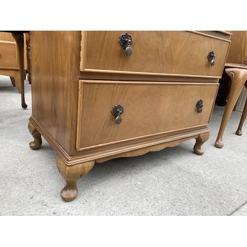 2739 - A MID 20TH CENTURY WALNUT CHEST OF FOUR DRAWERS BY 'HEATHLAND FURNITURE', ON CABRIOLE LEGS