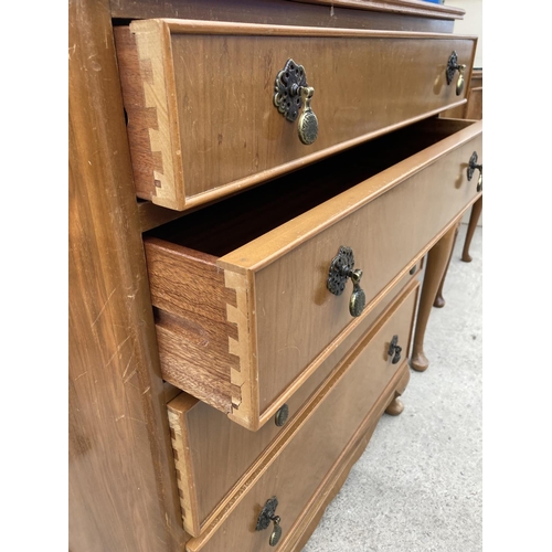 2739 - A MID 20TH CENTURY WALNUT CHEST OF FOUR DRAWERS BY 'HEATHLAND FURNITURE', ON CABRIOLE LEGS