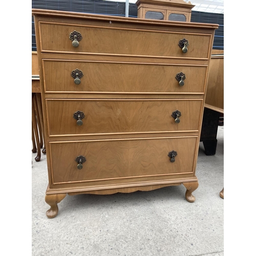 2739 - A MID 20TH CENTURY WALNUT CHEST OF FOUR DRAWERS BY 'HEATHLAND FURNITURE', ON CABRIOLE LEGS