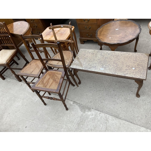 2740 - THREE EDWARDIAN BEDROOM CHAIRS AND WALNUT EFFECT COFFEE TABLE