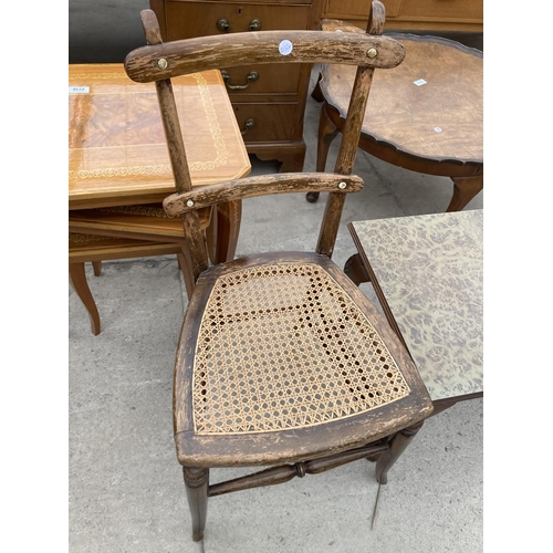 2740 - THREE EDWARDIAN BEDROOM CHAIRS AND WALNUT EFFECT COFFEE TABLE