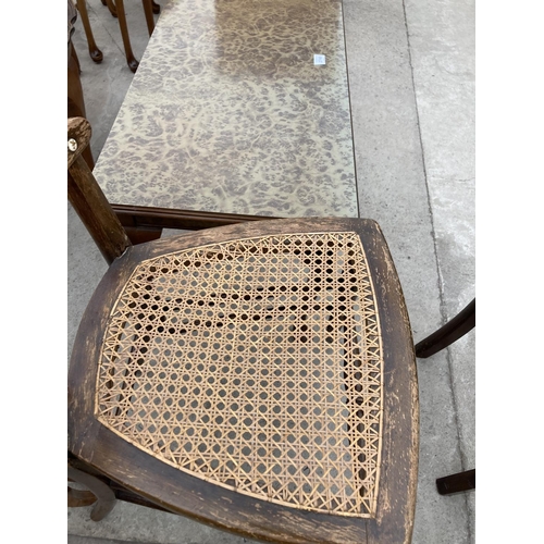 2740 - THREE EDWARDIAN BEDROOM CHAIRS AND WALNUT EFFECT COFFEE TABLE