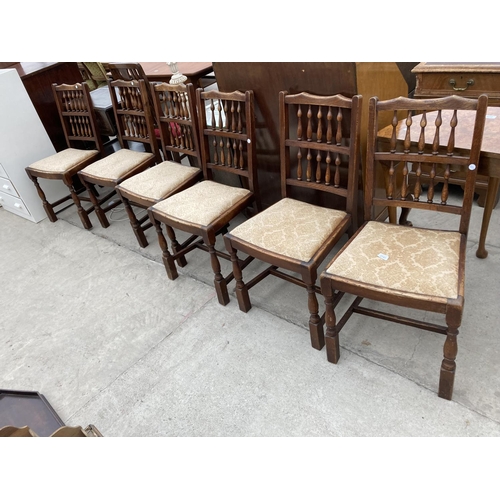 2741 - SIX OAK SPINDLEBACK LANCASHIRE STYLE DINING CHAIRS