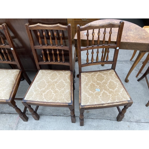 2741 - SIX OAK SPINDLEBACK LANCASHIRE STYLE DINING CHAIRS