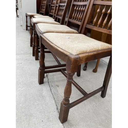 2741 - SIX OAK SPINDLEBACK LANCASHIRE STYLE DINING CHAIRS