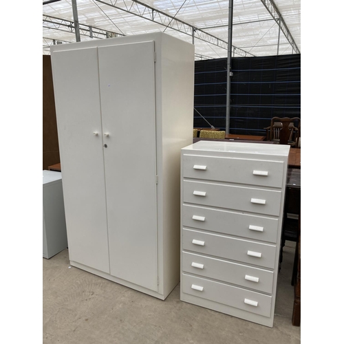 2742 - A MODERN WHITE PAINTED CHEST OF SIX DRAWERS AND SIMILAR WARDROBE