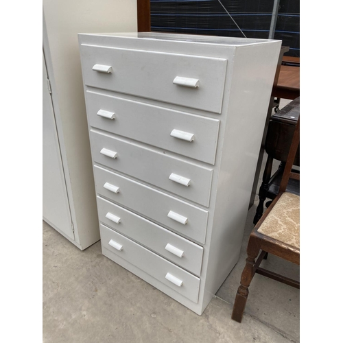 2742 - A MODERN WHITE PAINTED CHEST OF SIX DRAWERS AND SIMILAR WARDROBE