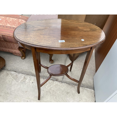 2744 - AN OVAL EDWARDIAN MAHOGANY TWO TIER OCCASIONAL TABLE