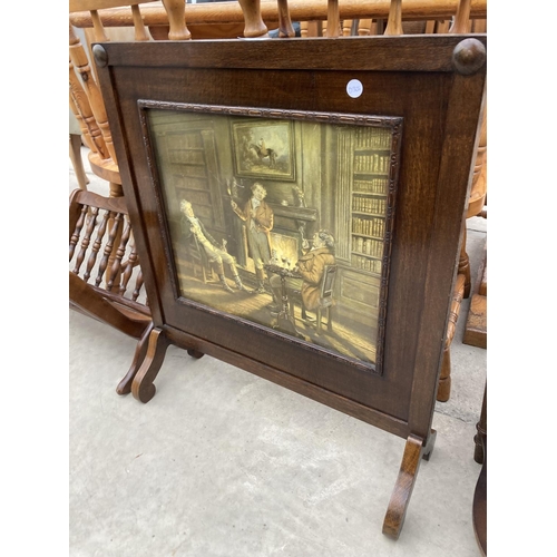 2746 - AN EARLY 20TH CENTURY OAK FIRESCREEN AND MODERN MAGAZINE RACK