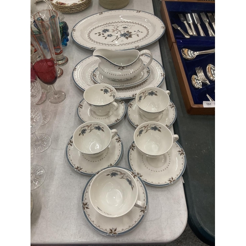 192 - A QUANTITY OF ROYAL DOULTON 'OLD COLONY' TO INCLUDE SERVING PLATES, SAUCE JUG AND SAUCER, CUPS AND S... 