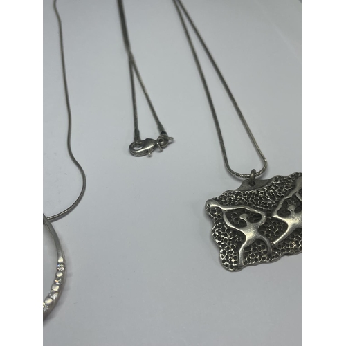 535 - THREE MARKED SILVER NECKLACES AND PENDANTS