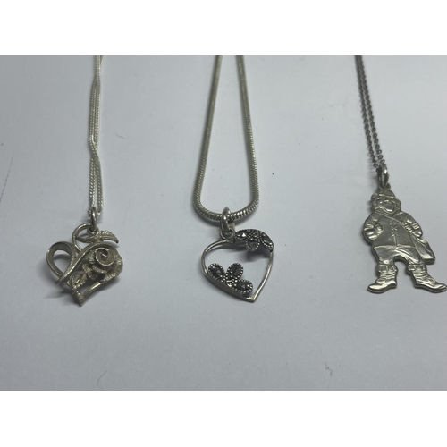 541 - THREE MARKED SILVER NECKLACES WITH PENDANTS