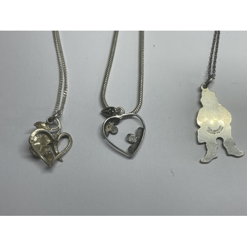 541 - THREE MARKED SILVER NECKLACES WITH PENDANTS