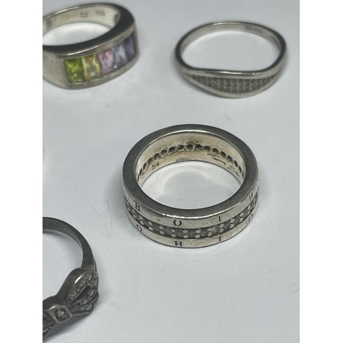 542 - FIVE VARIOUS MARKED SILVER RINGS