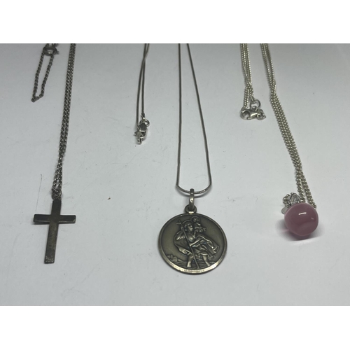 551 - THREE MARKED SILVER NECKLACES WITH PENDANTS