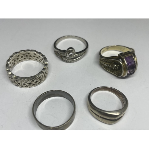 563 - FIVE VARIOUS MARKED SILVER RINGS