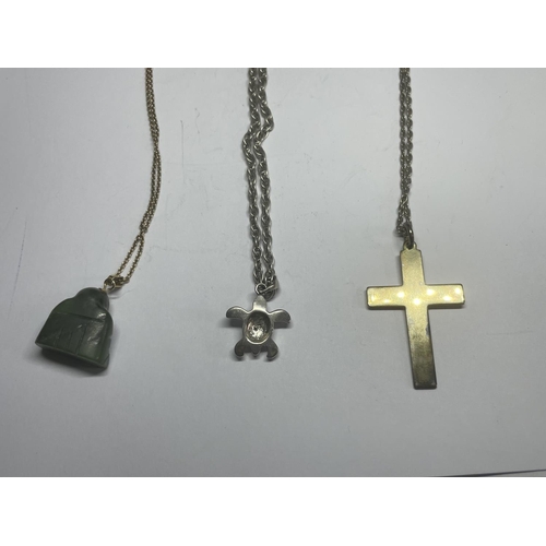 564 - THREE MARKED SILVER NECKLACES WITH PENDANTS