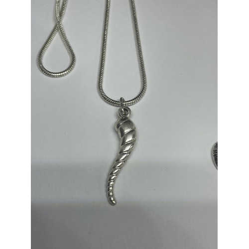 568 - THREE MARKED SILVER NECKLACES WITH PENDANTS