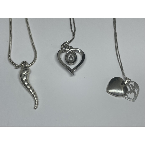 568 - THREE MARKED SILVER NECKLACES WITH PENDANTS