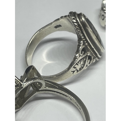 571 - FIVE VARIOUS MARKED SILVER RINGS