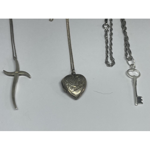 572 - THREE MARKED SILVER NECKLACES WITH PENDANTS