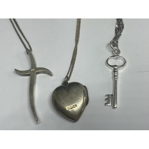 572 - THREE MARKED SILVER NECKLACES WITH PENDANTS