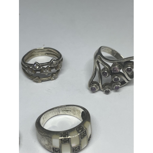 579 - FIVE VARIOUS MARKED SILVER RINGS